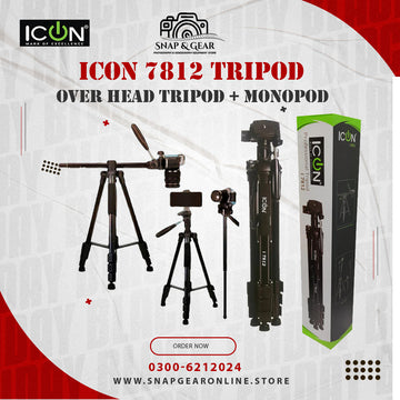 ICON i7812 Professional Overhead Tripod Plus Monopod Multipurpose For Mobiles, Mirrorless Cameras, DSLR