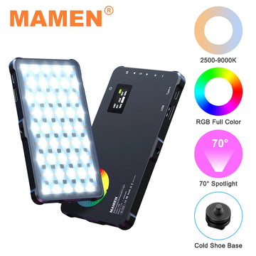 Mamen SL-C02 Video Light RGB 360° Bi-Color LED Illuminator 2500K-9000K with Internal Battery