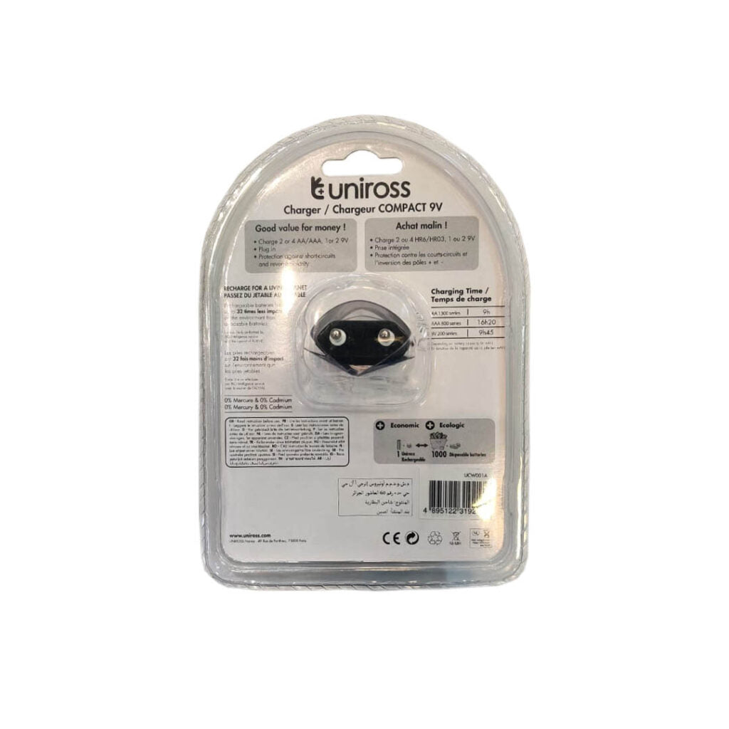 Uniross Compact 9V Charger with 4AA Batteries Kit