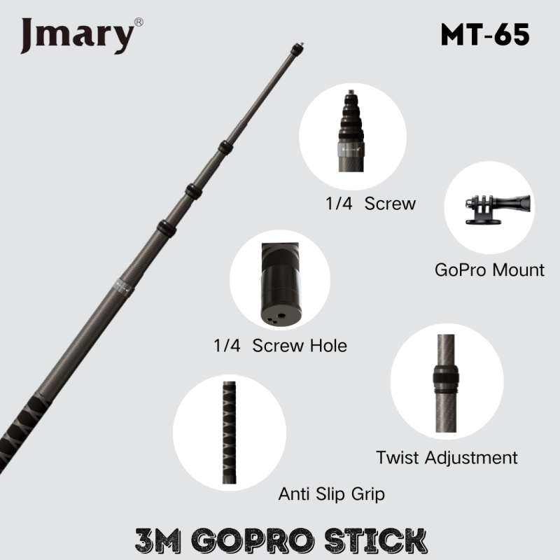Jmary MT-65 3Meter Carbon Fiber Stick for Action Camera
