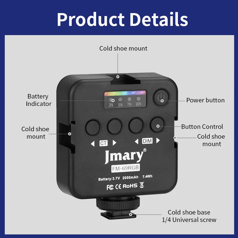 Jmary FM-69RGB Portable Mini RGB Video Light Camera Light Photography Lighting Lamp
