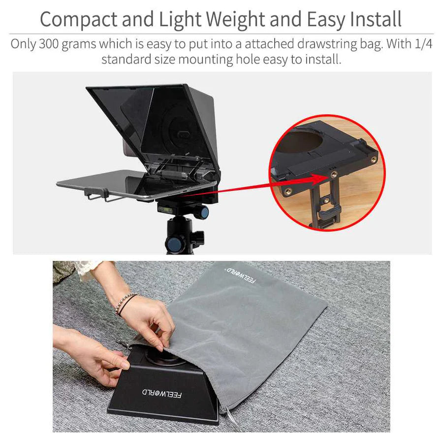 FEELWORLD TP2A Portable 8″ Teleprompter supports Tablet Prompting Smartphone DSLR Shooting