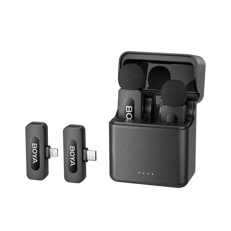 BOYA BY-V3 Combo 2.4 GHz Dual-Channel Wireless Microphone with Charging Case For ( Andriod Type C & I Phone Lighting ) With 3 Year Warranty