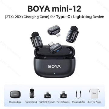 BOYA Mini 12 For ( Andriod Type C and I phone IOS ) Dual Wireless Microphone With Charging Case With 3 Year Warranty