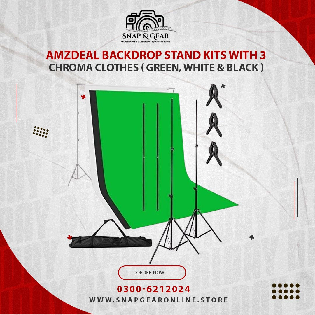 Amzdeal Backdrop Stand Kits with 3 Chroma Clothes ( Green, White & Black )