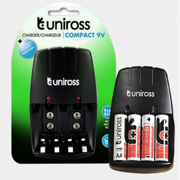 Uniross Compact 9V Charger with 4AA Batteries Kit